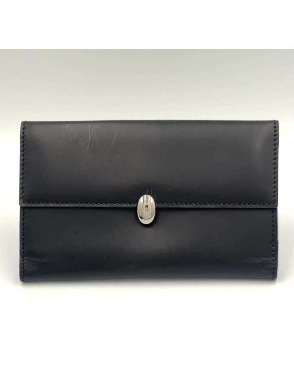 Dior Oval CD Leather Black Bifold Wallet Silver